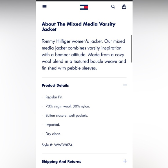 TOMMY HILFIGER - Mixed Media Varsity Jacket - Small - Used Once - Picture 3 of 3